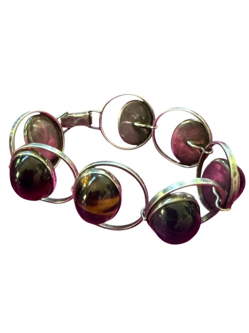 Vintage Sterling Silver Bracelet  Regular, Black, Iron Tigers Eye SIGNED